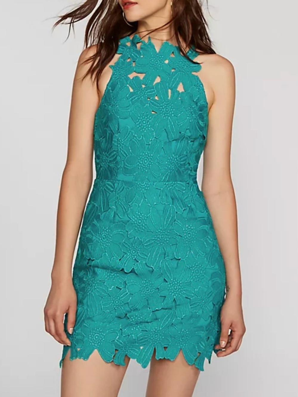 SAYLOR X Free People Jessica Foil Lace Mini Dress Teal Turquoise Size Large